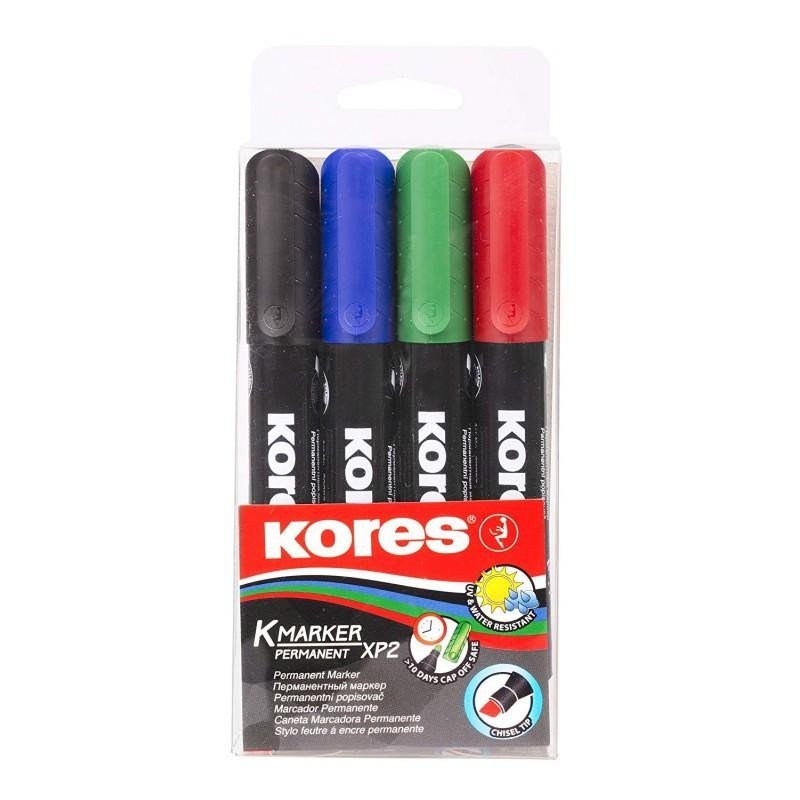 Levně Kores Permanentní popisovač K-MARKER, zkosený hrot 3-5 mm, mix 4 barev (černá, červená, zelená, modrá)