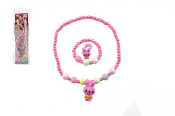 Levně Náhrdelník, náramek a prstýnek korálky perleťové plast 20cm 2 barvy v sáčku
