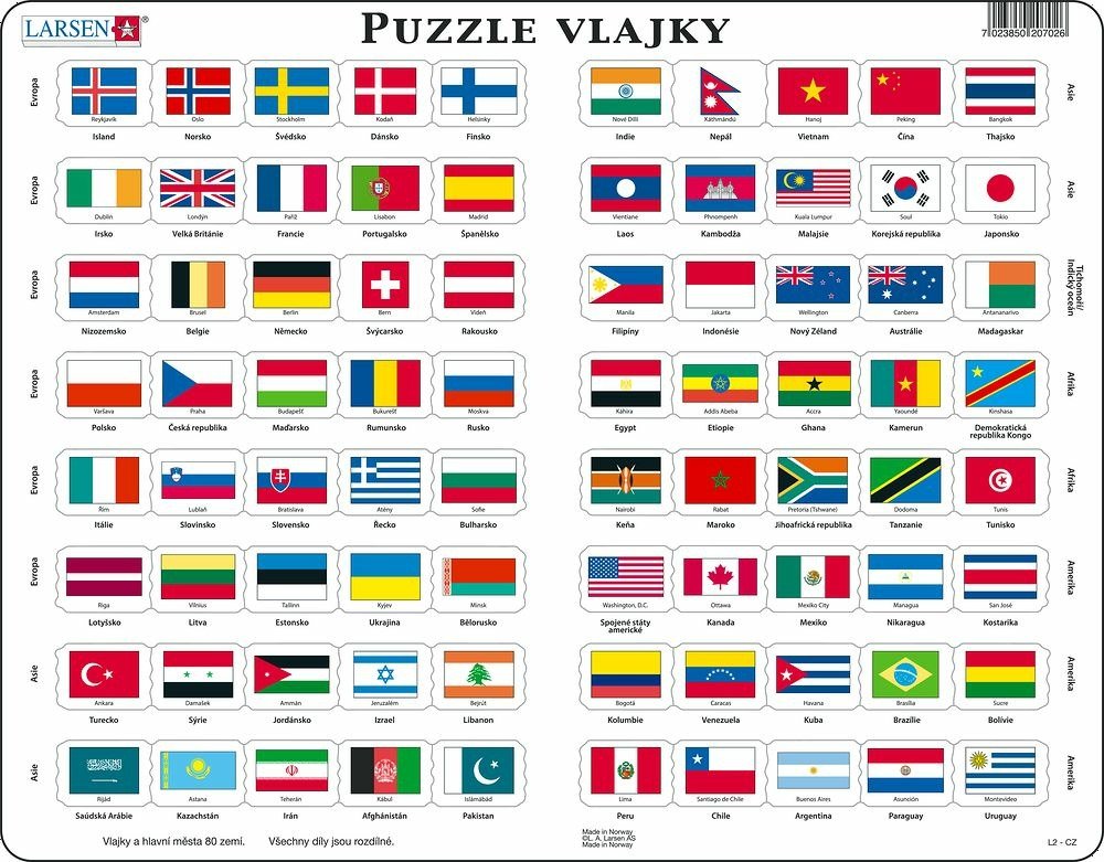Levně Puzzle MAXI - Vlajky světa/80 dílků - Larsen