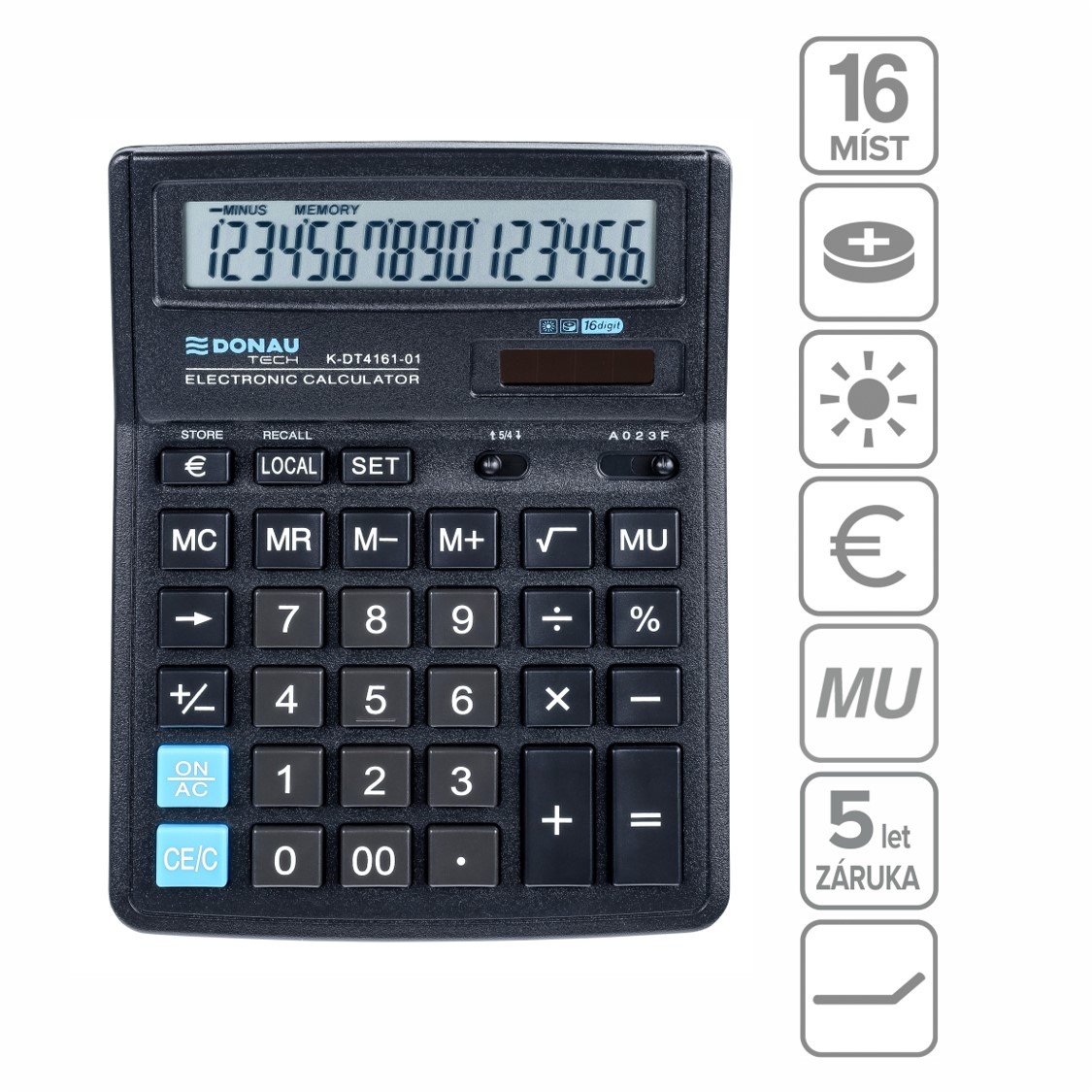 DONAU kancelářská kalkulačka DONAU TECH 4161, 16místná, černá