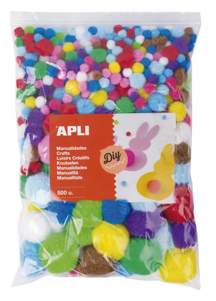 APLI POM-POM kuličky, Jumbo pack, 500 ks, mix velikostí a barev