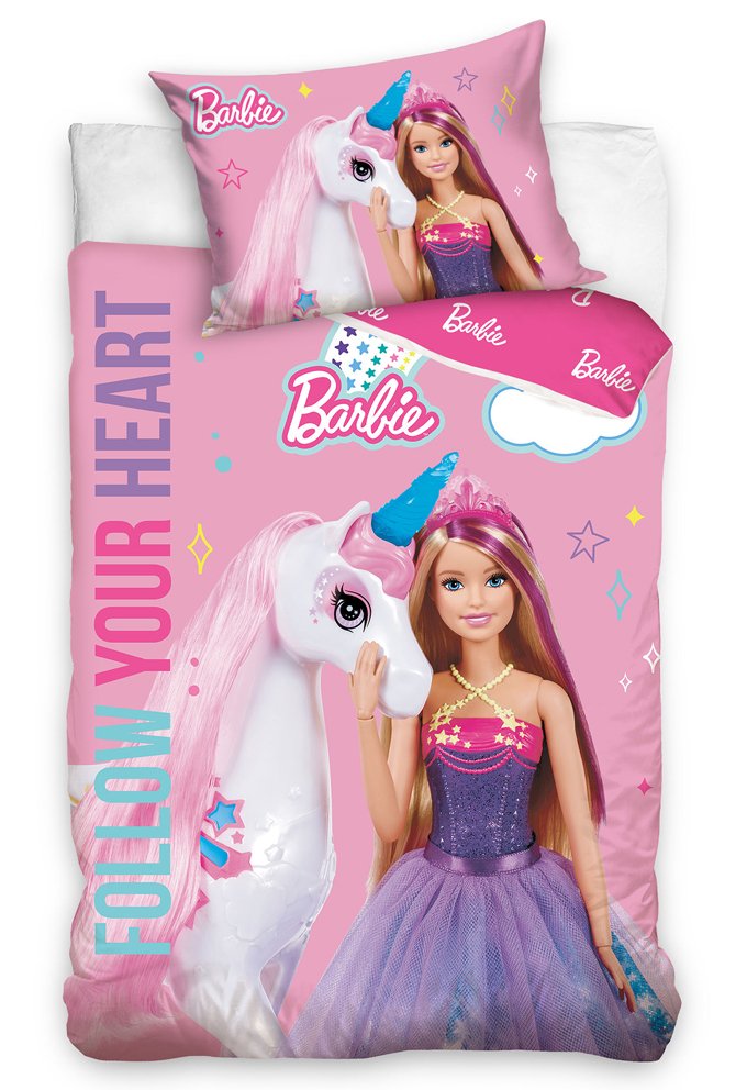 Levně Povlečení do postýlky Barbie a Duhový Jednorožec