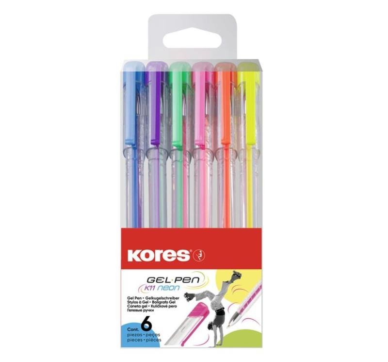 Levně Kores K11 Pen Neon - sada 6 neonových barev (modrá, zelená, oranžová, žlutá, růžová, fialová)