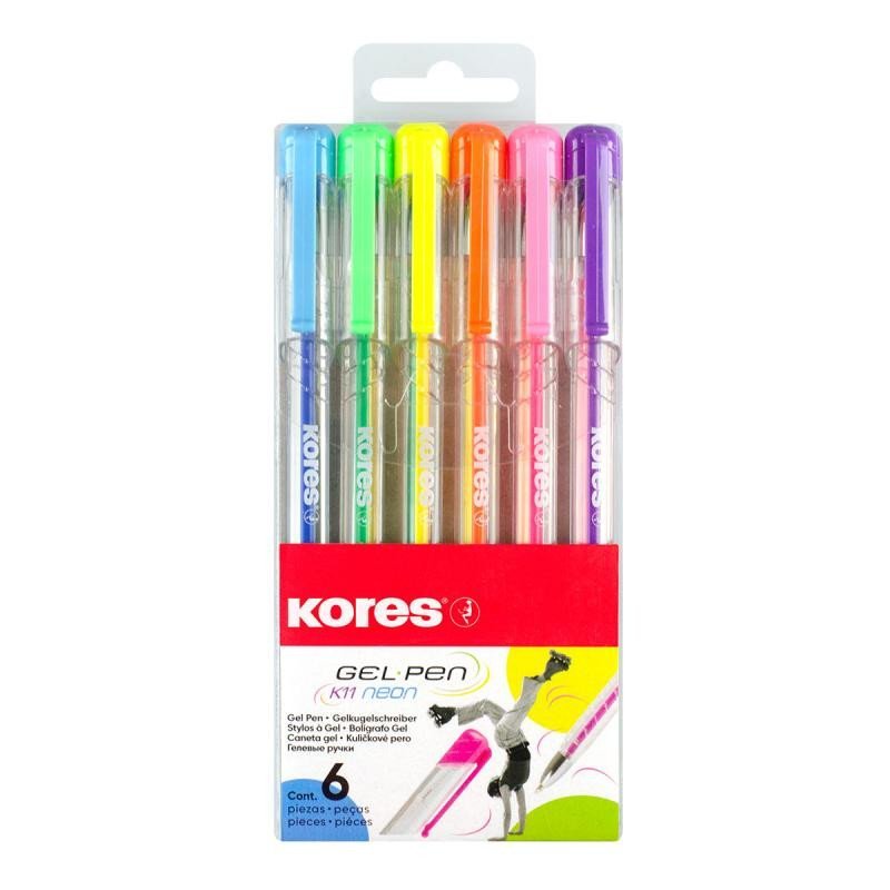 Levně Kores K11 Pen Neon - sada 6 neonových barev (modrá, zelená, oranžová, žlutá, růžová, fialová)