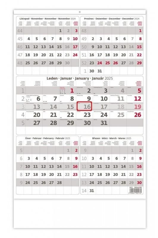 Levně Kalendář nástěnný 2025 - Pětiměsíční šedý
