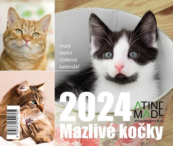 Levně Kalendář 2024 Mazlivé kočky, stolní, týdenní, 150 X 130 mm