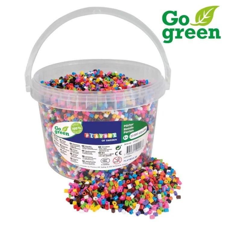 Levně Playbox Zažehlovací korálky 20 000 ks - kbelík, základní barvy GO GREEN