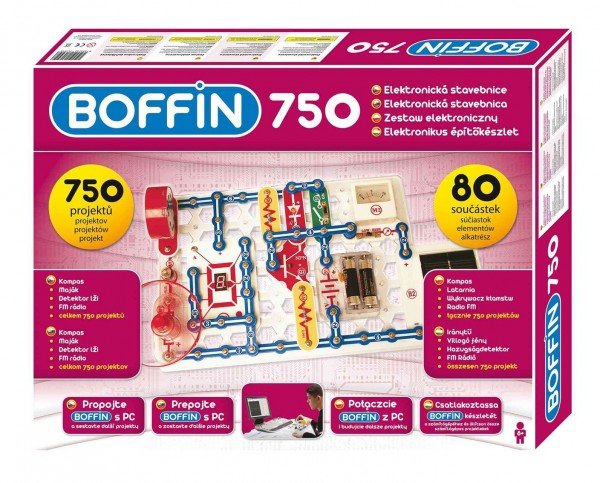Levně Stavebnice Boffin 750 elektronická 750 projektů na baterie 80ks v krabici 52x40x8cm