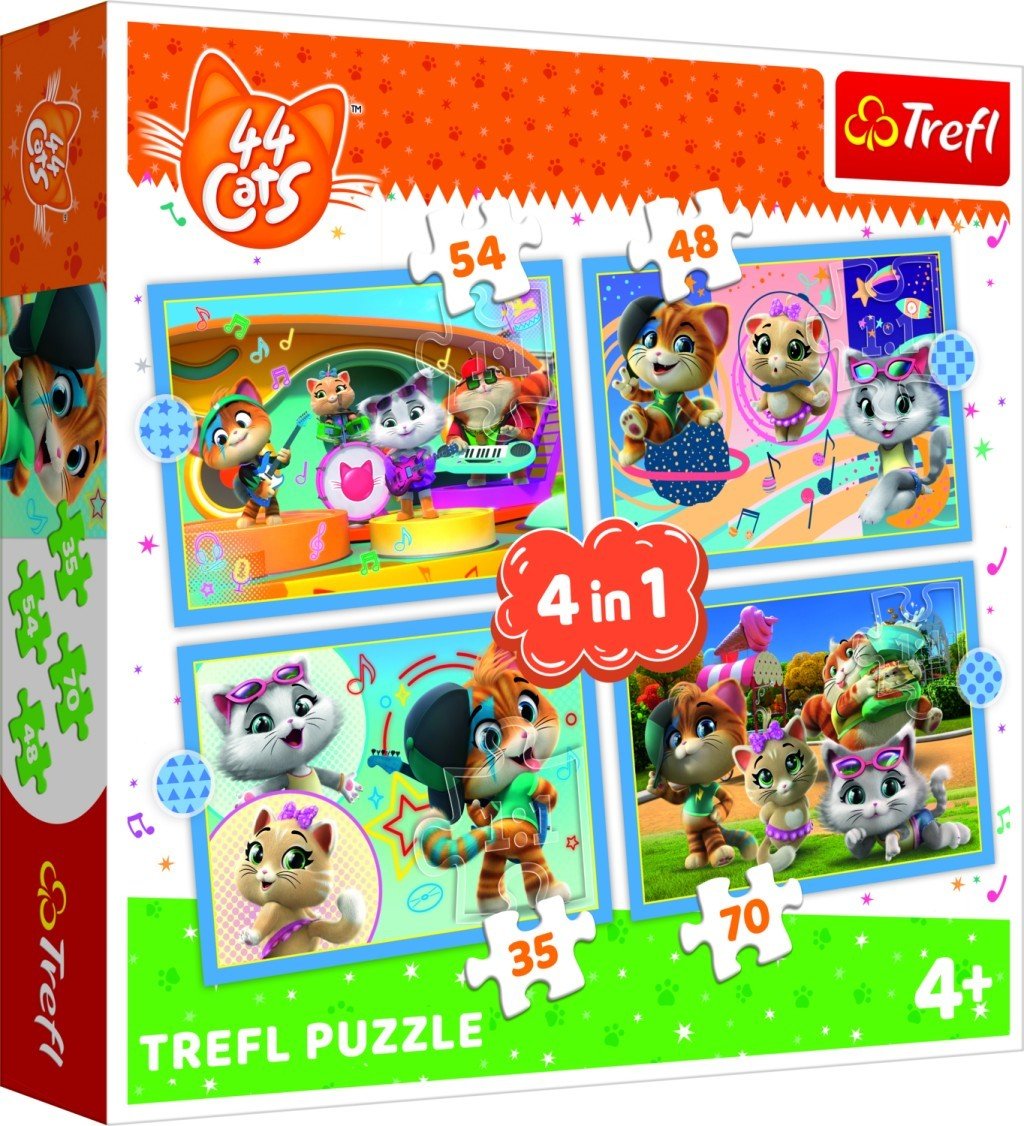 Levně Trefl Puzzle 44 koček: Kočičí tým 4v1 (35,48,54,70 dílků) - Trefl