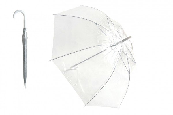 Levně Deštník průhledný bílý svatební plast/kov 82cm v sáčku