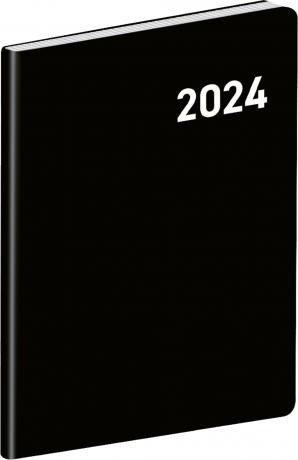 Levně Diář 2024 - Černý, plánovací měsíční, kapesní, 7 x 10 cm