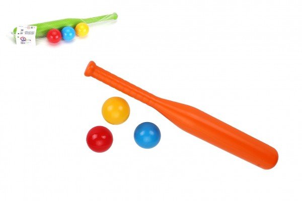 Levně Baseballová pálka 50cm + míčky 3ks plast 2 barvy v síťce