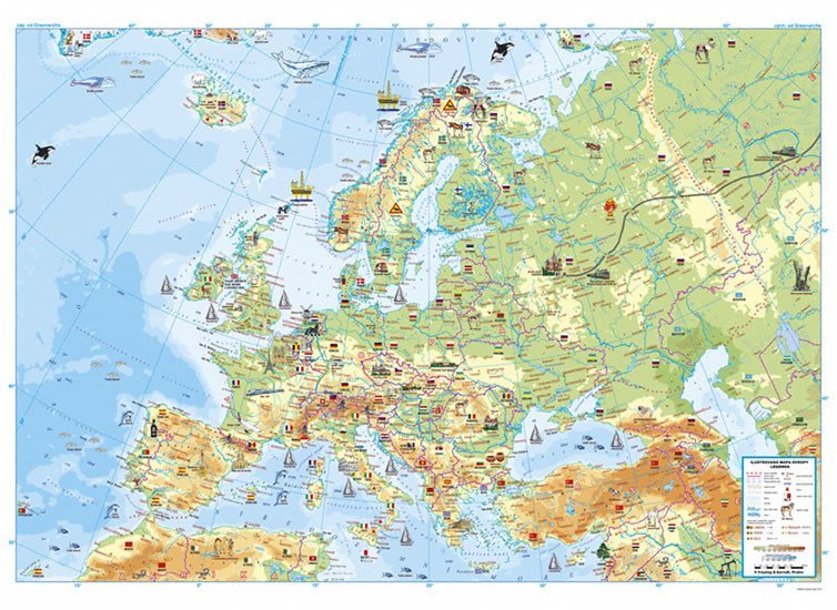 Nástěnná dětská mapa Evropy v tubusu 1330x970mm